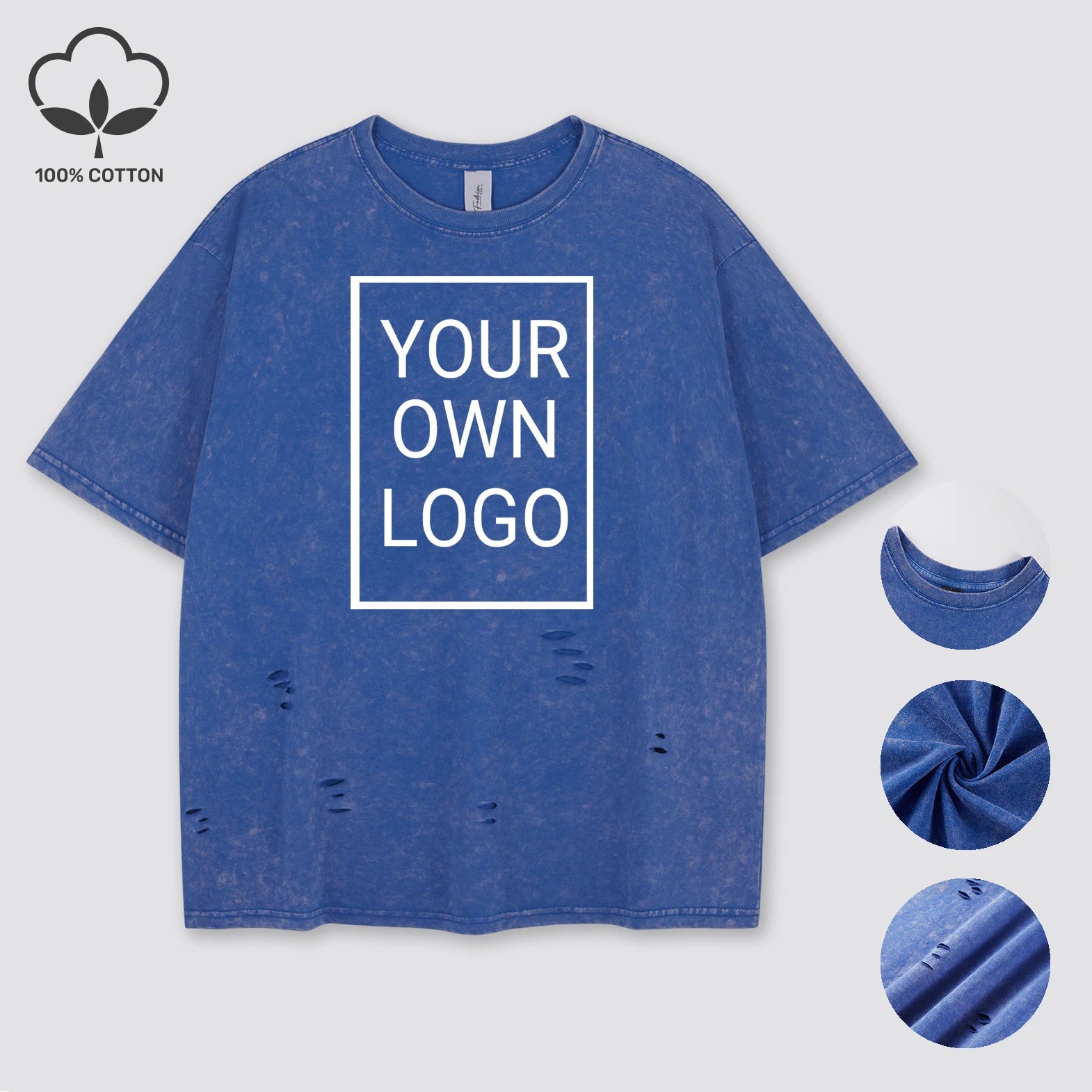 Customized The Logo DIY Pattern Cotton Washed Holes T Shirt Woman Oversize Y2K T-Shirt Summer Hip Hop Top All-Match Short Sleeve (Copy)