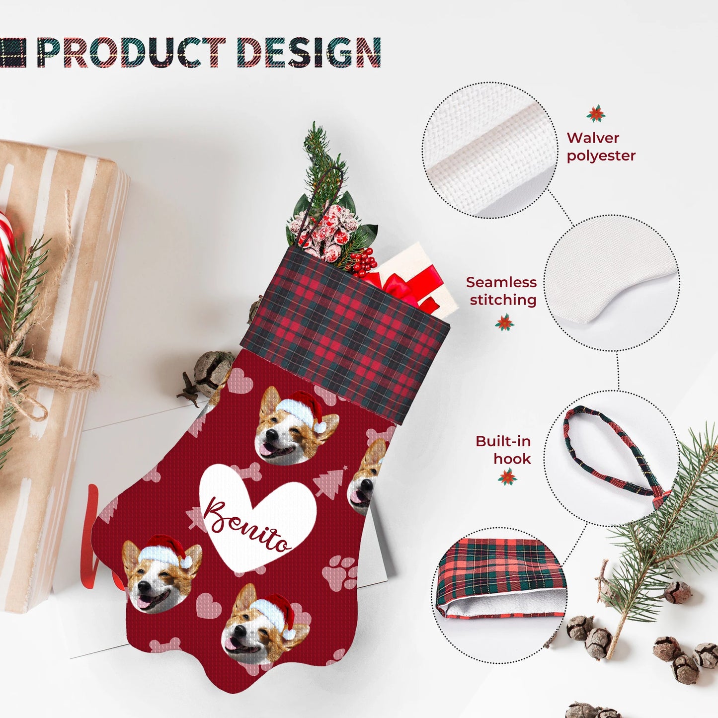 Custom Christmas Stocking with Name & Photo – Personalized Holiday Gift