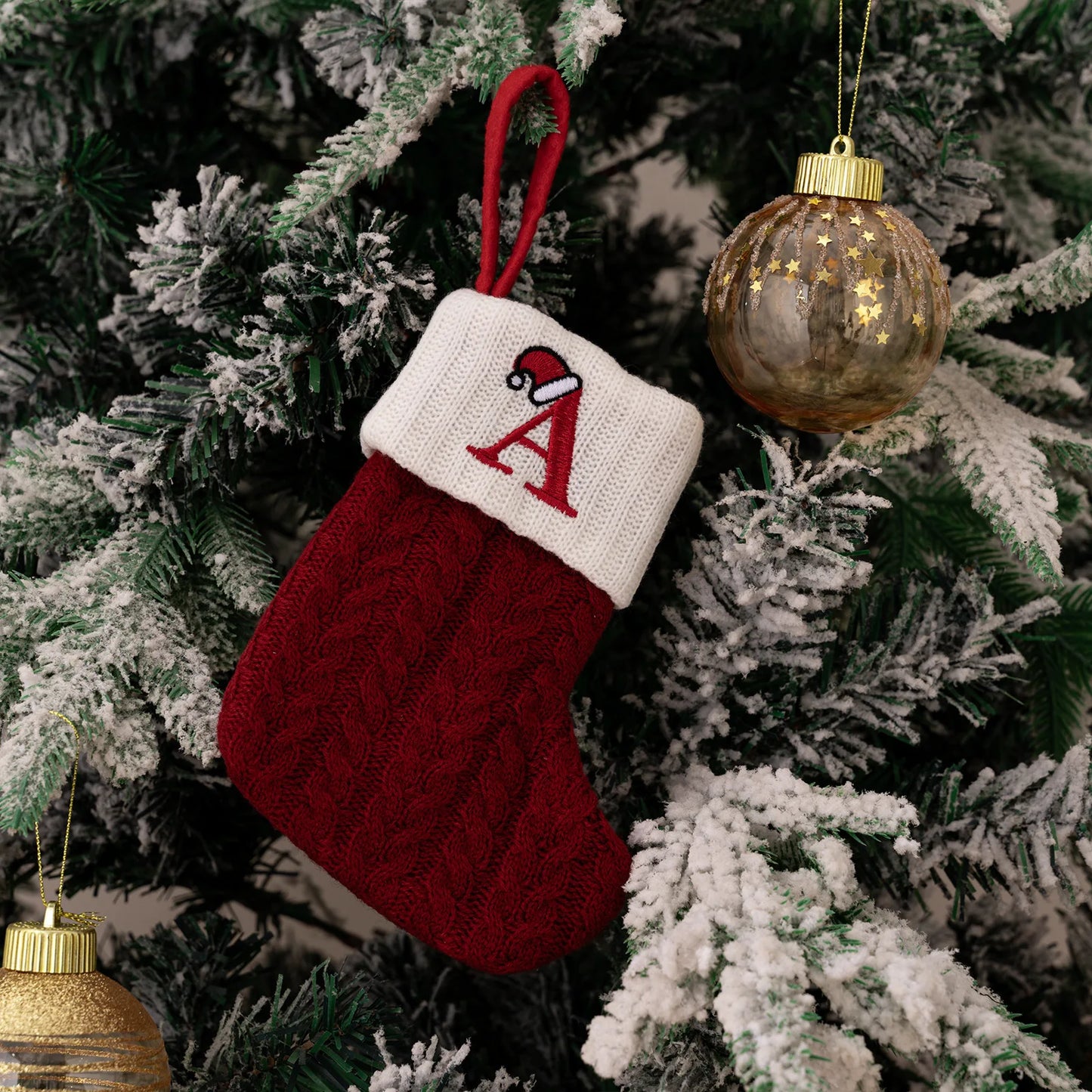Red Knitted Christmas Stocking with Embroidered Letter – Custom Gift