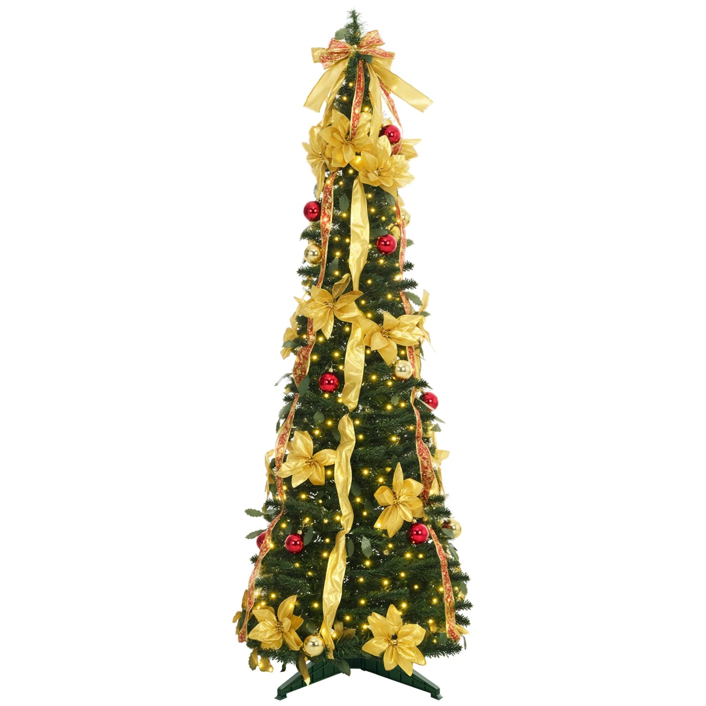 Homcom Christmas Tree 180 cm Foldable with Led Lights Green