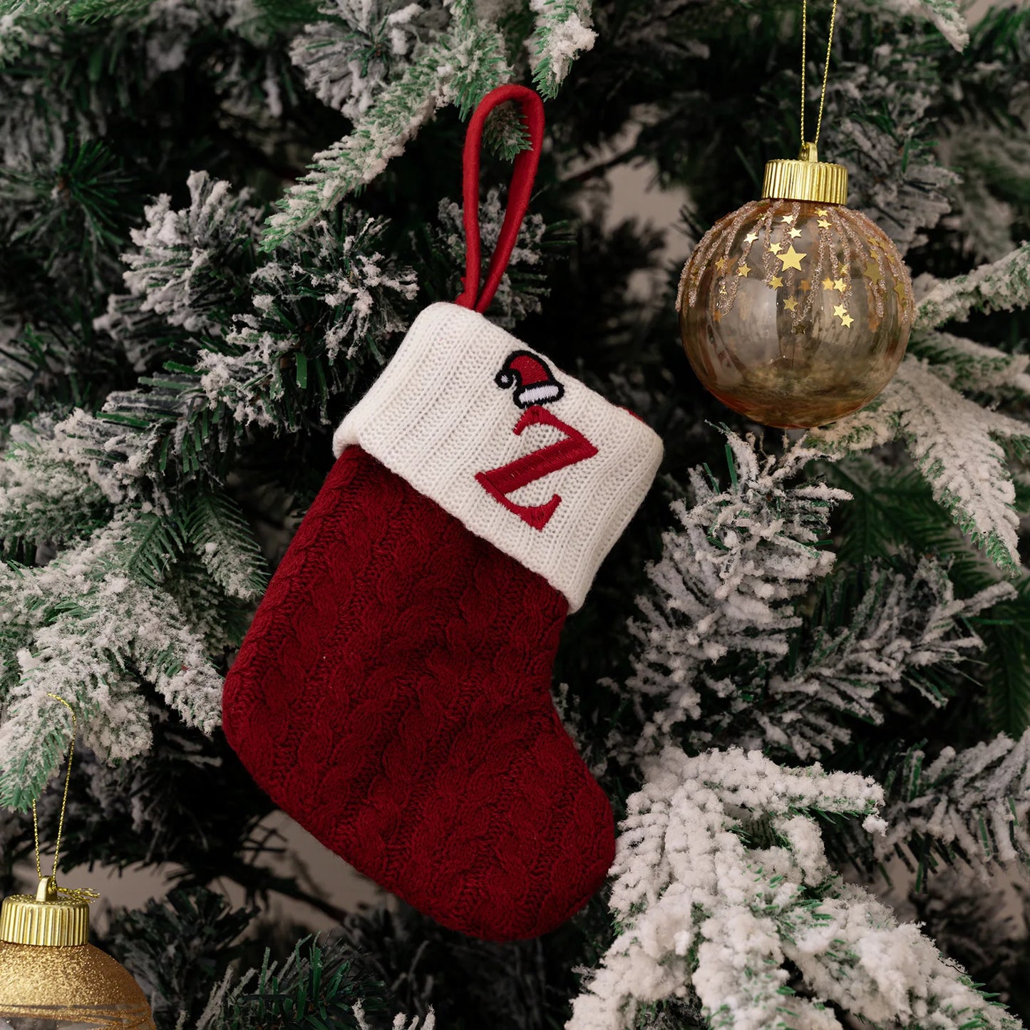 Red Knitted Christmas Stocking with Embroidered Letter – Custom Gift