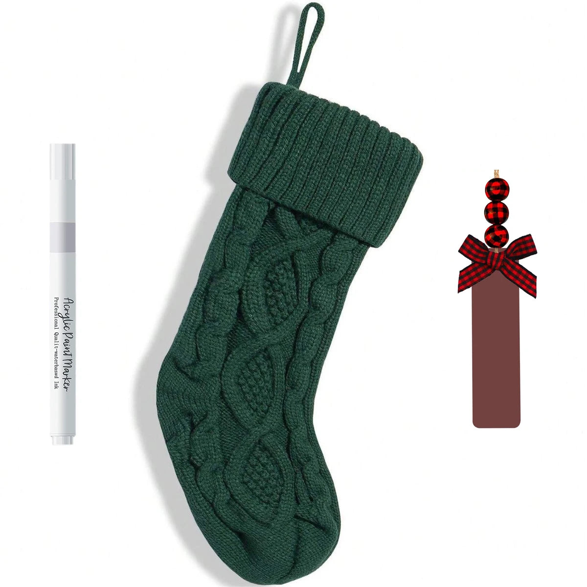Personalized Cable Knit Christmas Stockings with Wooden Name Tag