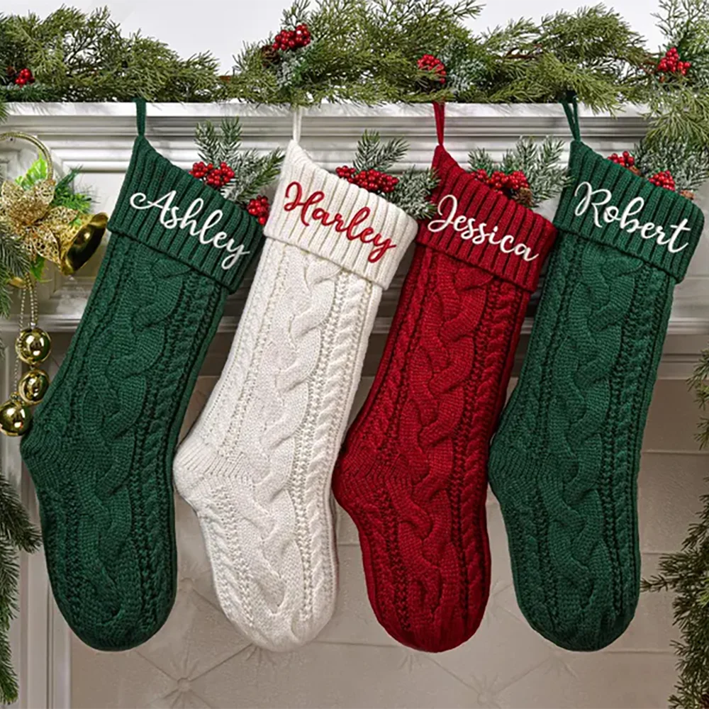 Custom Knitted Christmas Stocking with Name – Holiday Family Gift