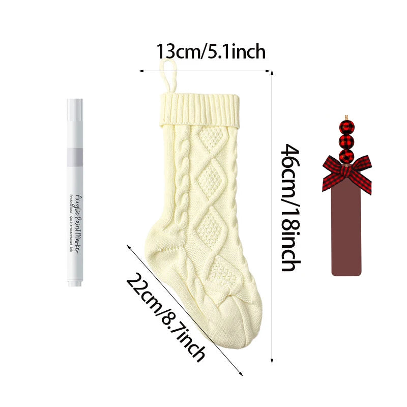 Personalized Cable Knit Christmas Stockings with Wooden Name Tag