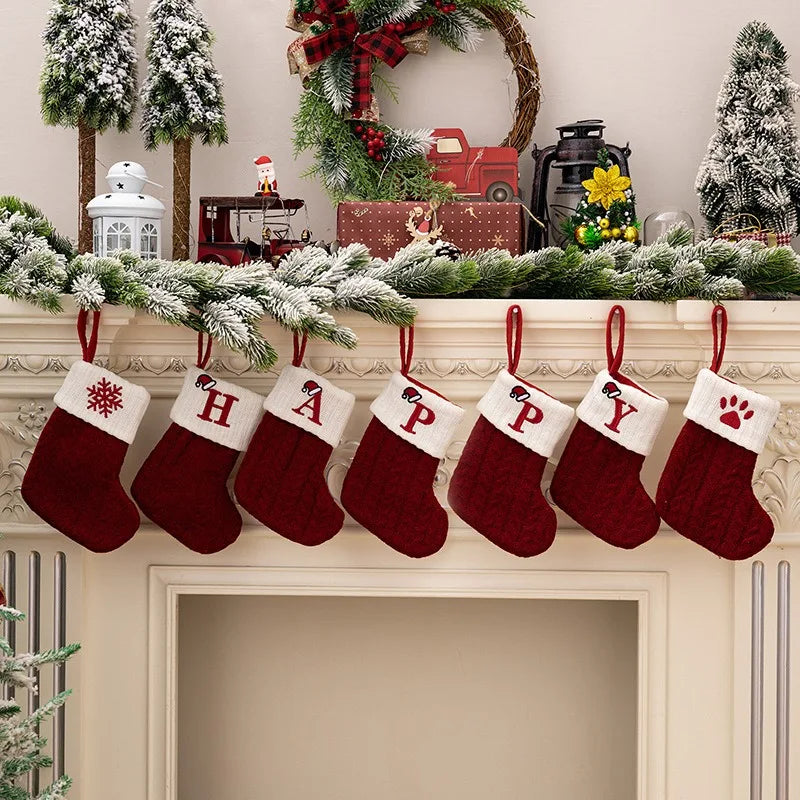 Red Knitted Christmas Stocking with Embroidered Letter – Custom Gift