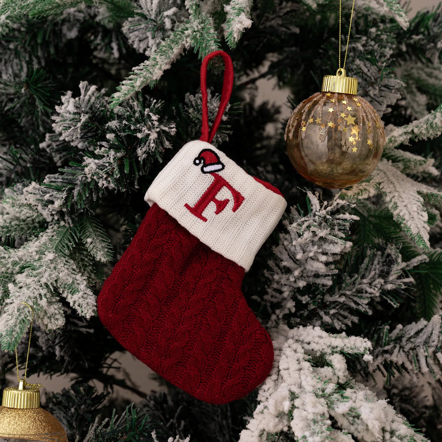 Red Knitted Christmas Stocking with Embroidered Letter – Custom Gift