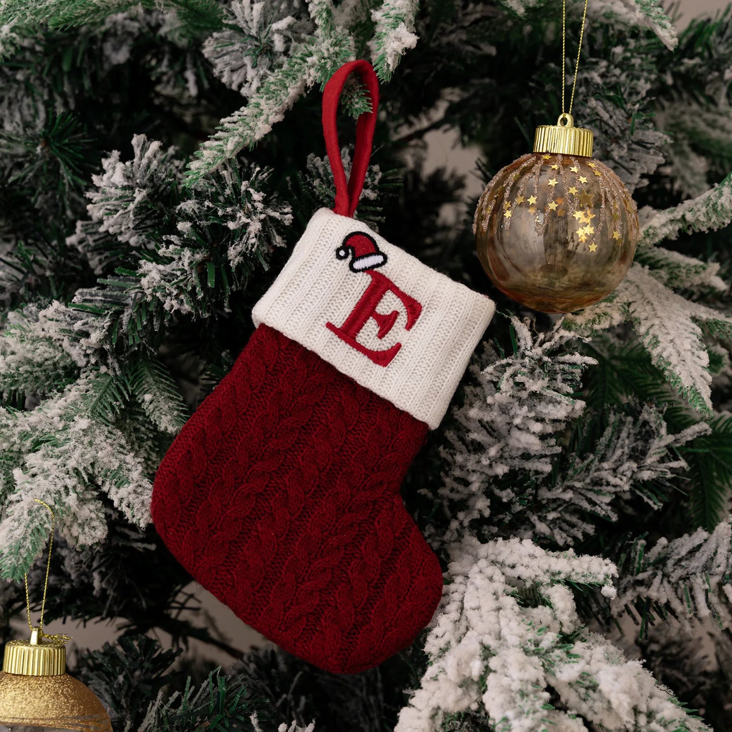 Red Knitted Christmas Stocking with Embroidered Letter – Custom Gift