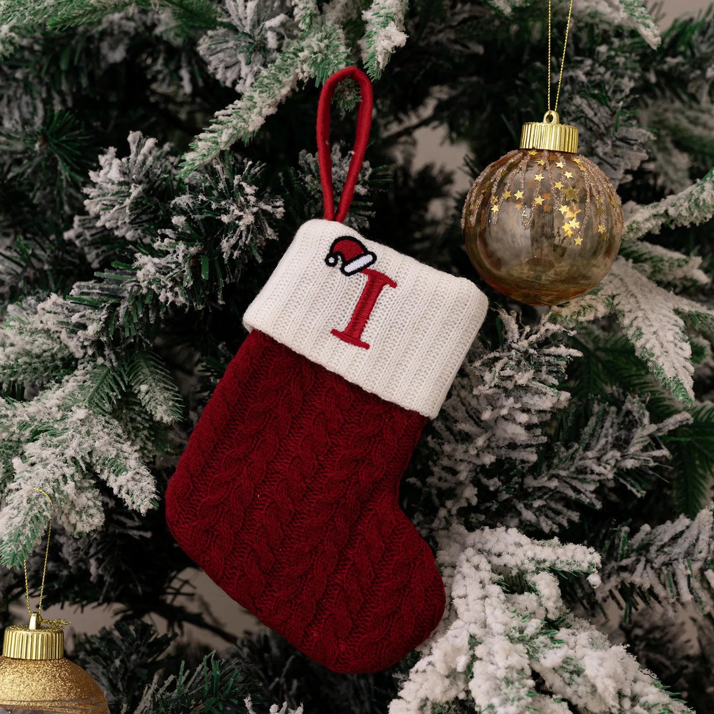 Red Knitted Christmas Stocking with Embroidered Letter – Custom Gift