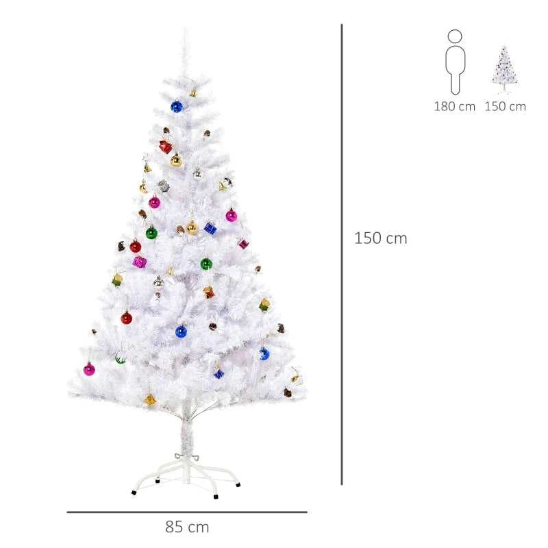 Comanlai 150cm White Artificial Christmas Tree with Golden Bells,Christmas Balls,Drums and Small Gifts,Festive Home Decorations