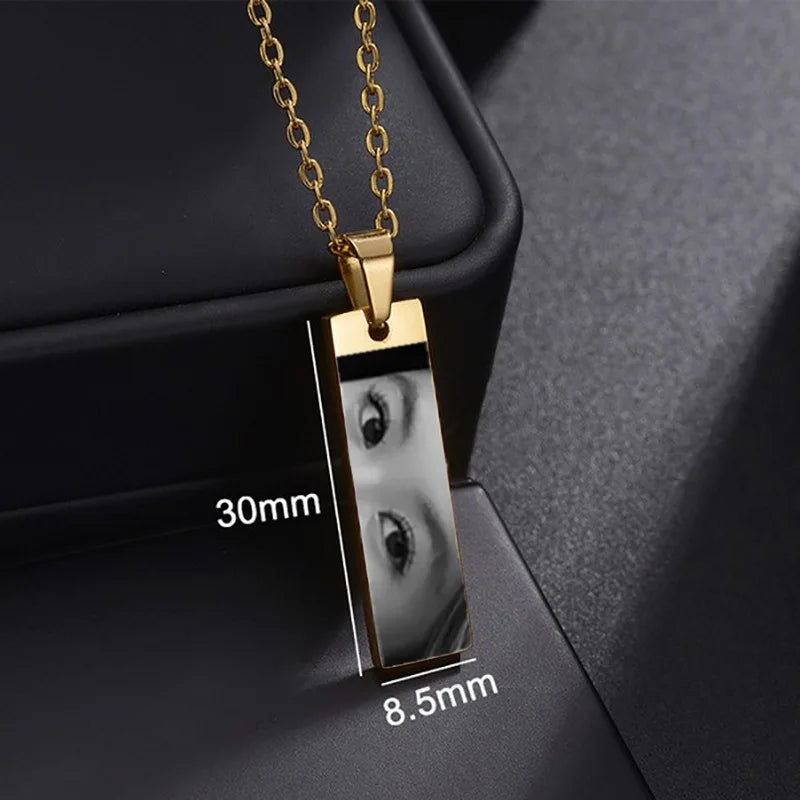 Custom Eyes Photo Necklace Stainless Stee Customized Engrave Eye Necklaces Personalized Picture Name Necklace for Women Kids