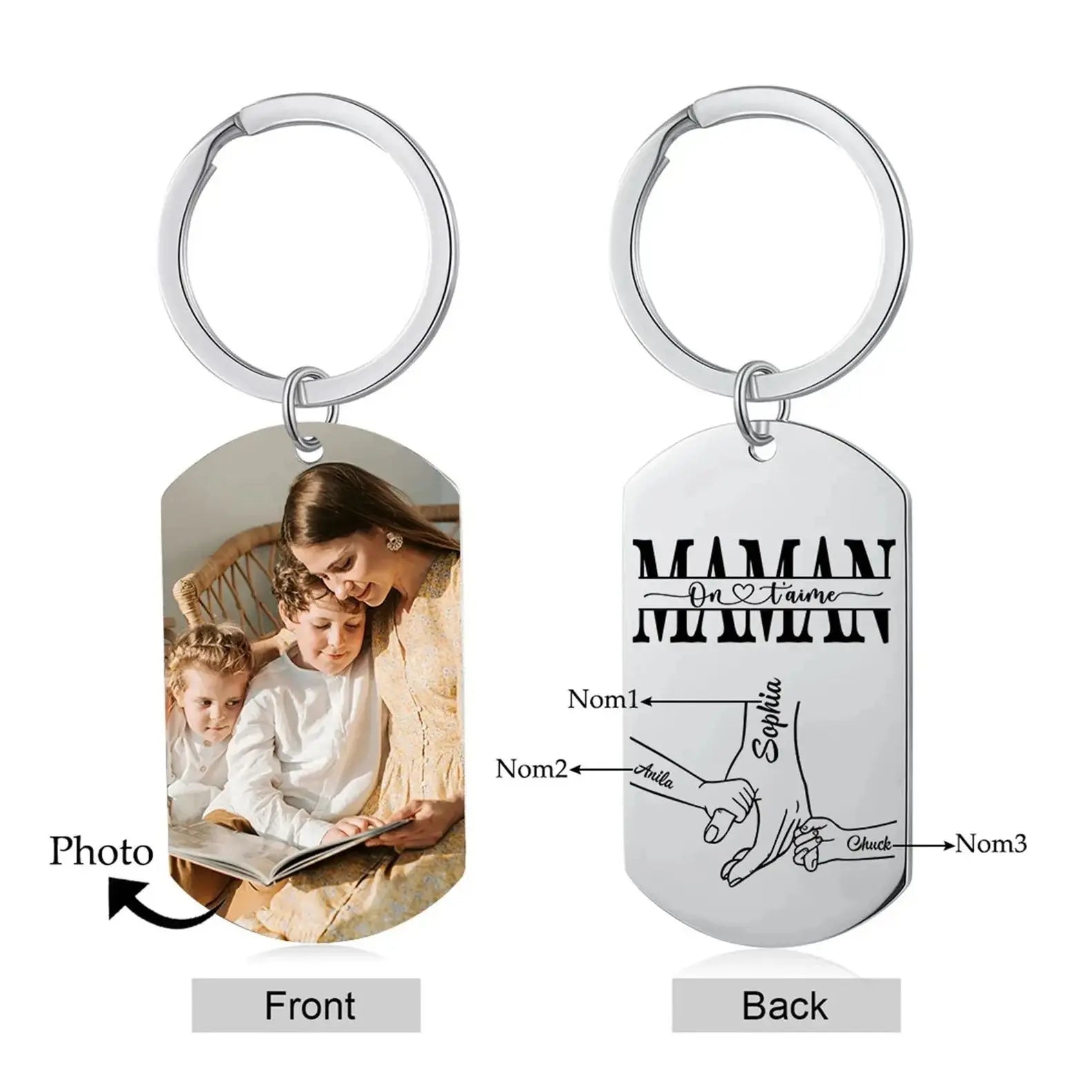 Personalized Photo Keychain Custom Holding Mom Hand With1-6 Kids Names Hand Keychains For Mother's Day Gift Ideas Birthday Gifts