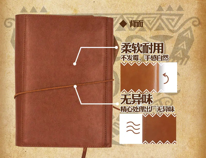 New Retro Notebook Monster Hunter Cosplay PU Leather Journal Diary Workbook Anime Hand Book Binders Gift Prop