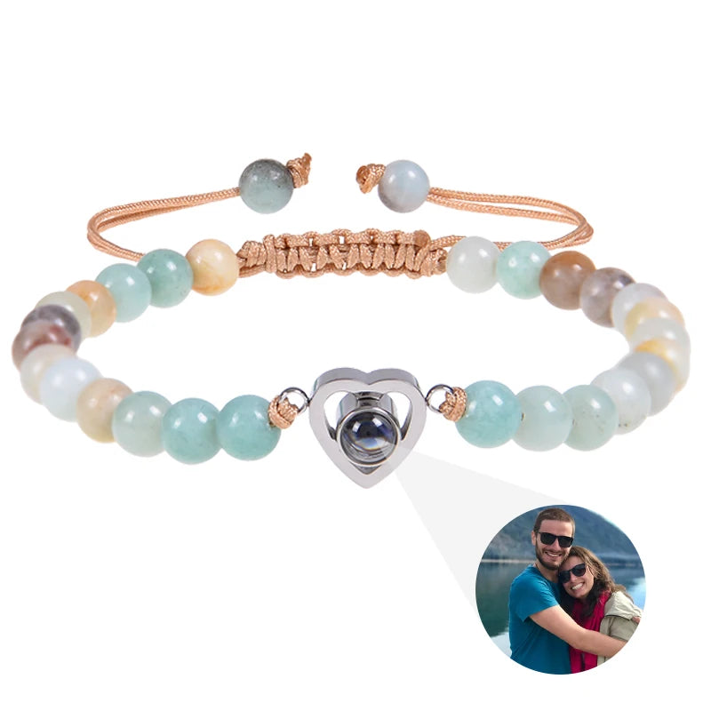 Custom Photo Bracelet Personalized Photo Projection Bracelet Beaded Bracelets with Picture Inside 100 Languages Memorial Gift