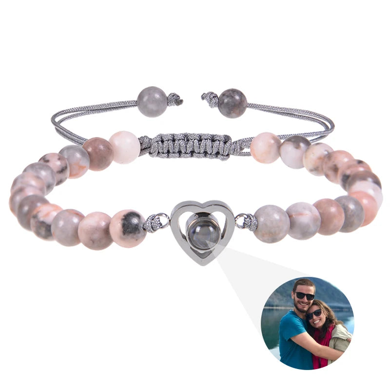 Custom Photo Bracelet Personalized Photo Projection Bracelet Beaded Bracelets with Picture Inside 100 Languages Memorial Gift