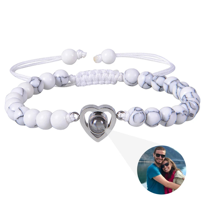 Custom Photo Bracelet Personalized Photo Projection Bracelet Beaded Bracelets with Picture Inside 100 Languages Memorial Gift