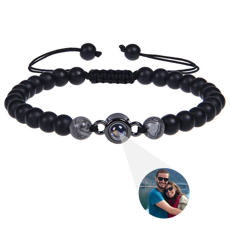 Custom Photo Bracelet Personalized Photo Projection Bracelet Beaded Bracelets with Picture Inside 100 Languages Memorial Gift