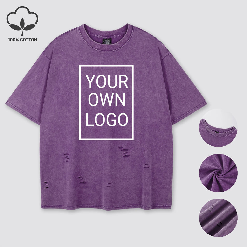 Customized The Logo DIY Pattern Cotton Washed Holes T Shirt Woman Oversize Y2K T-Shirt Summer Hip Hop Top All-Match Short Sleeve (Copy)