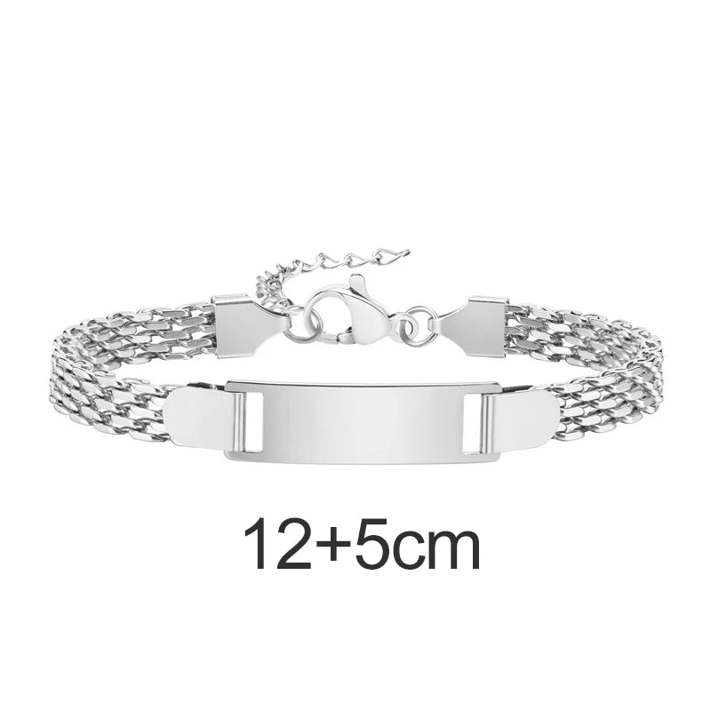 Personalized Kids Name Bracelet  Stainless Steel Custom Engraved Smooth Bar Charm Wristband Gift For Children Baby Boys Girls