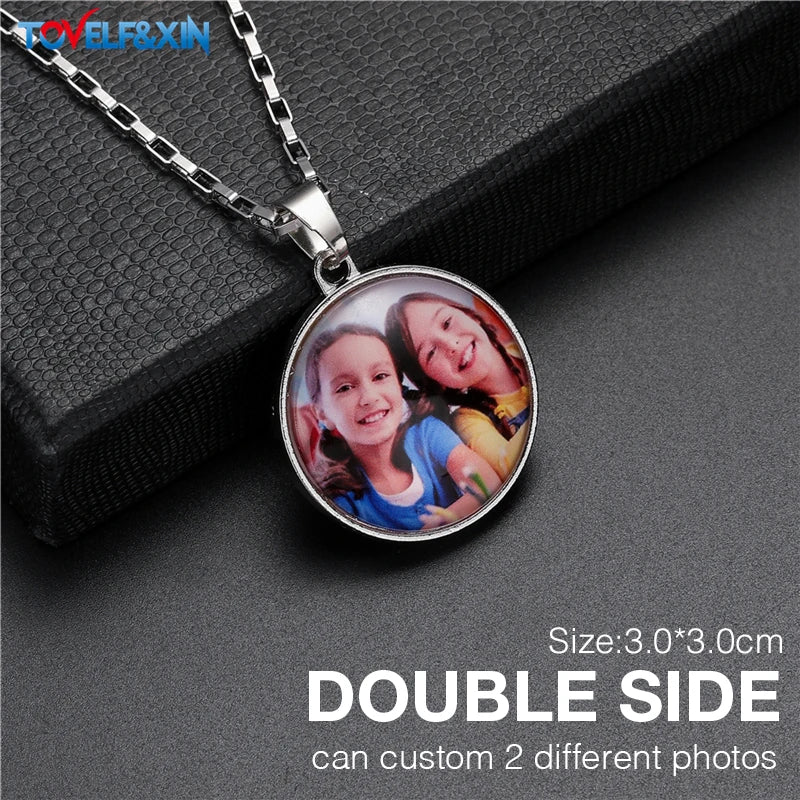Personalized Memory Photo Pendant Double Side Customized Stainless Steel Chain Necklace for Family Members Anniversary Gift