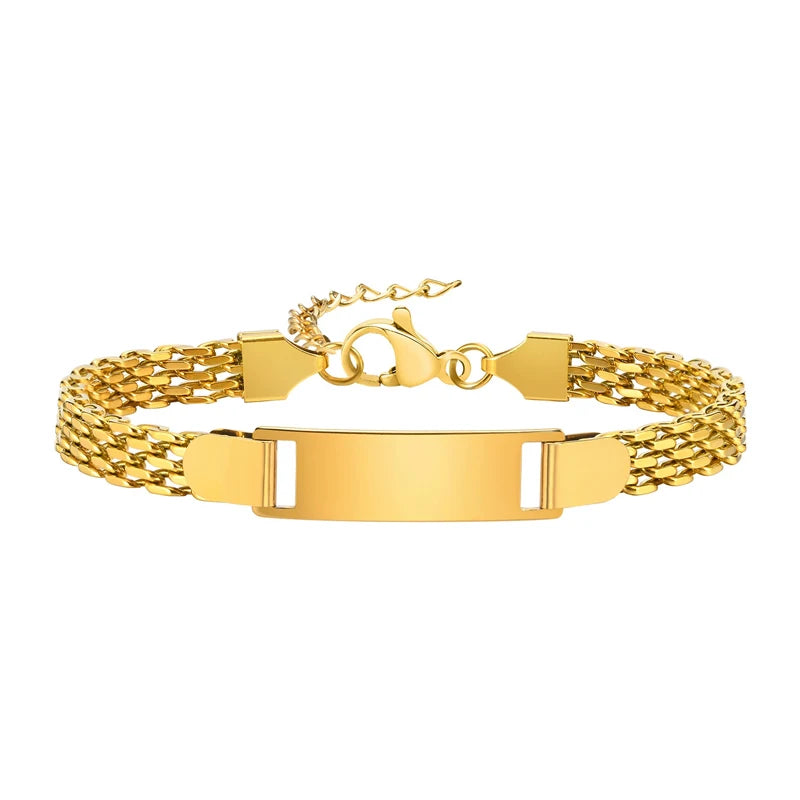 Personalized Kids Name Bracelet  Stainless Steel Custom Engraved Smooth Bar Charm Wristband Gift For Children Baby Boys Girls