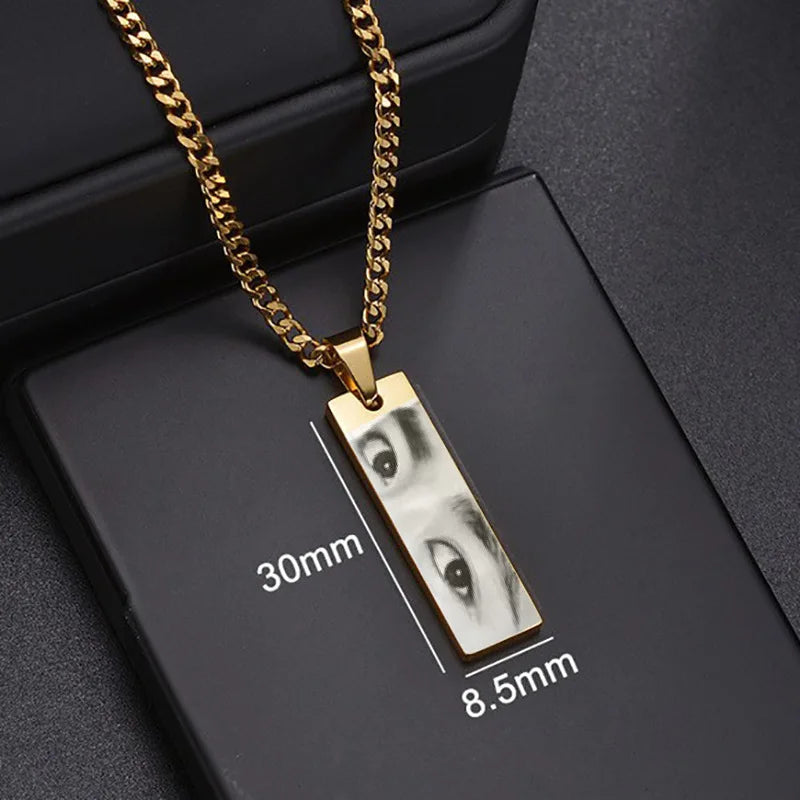 Custom Eyes Photo Necklace Stainless Stee Customized Engrave Eye Necklaces Personalized Picture Name Necklace for Women Kids