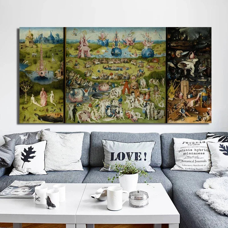 Bosch Hieronymus The Garden of Earthly Delight Poster, Classical Famous Painting Prints Wall Art Canvas Painting