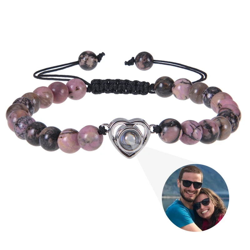 Custom Photo Bracelet Personalized Photo Projection Bracelet Beaded Bracelets with Picture Inside 100 Languages Memorial Gift
