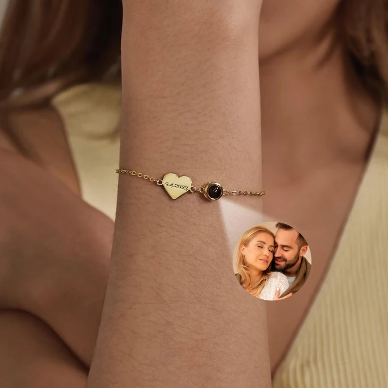 Custom Name Bracelet with Picture Inside Personalized Photo Projection Bracelets Engraved Name Bracelet for Memorial Gifts