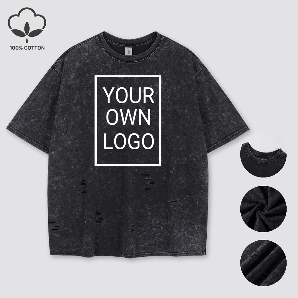 Customized The Logo DIY Pattern Cotton Washed Holes T Shirt Woman Oversize Y2K T-Shirt Summer Hip Hop Top All-Match Short Sleeve (Copy)