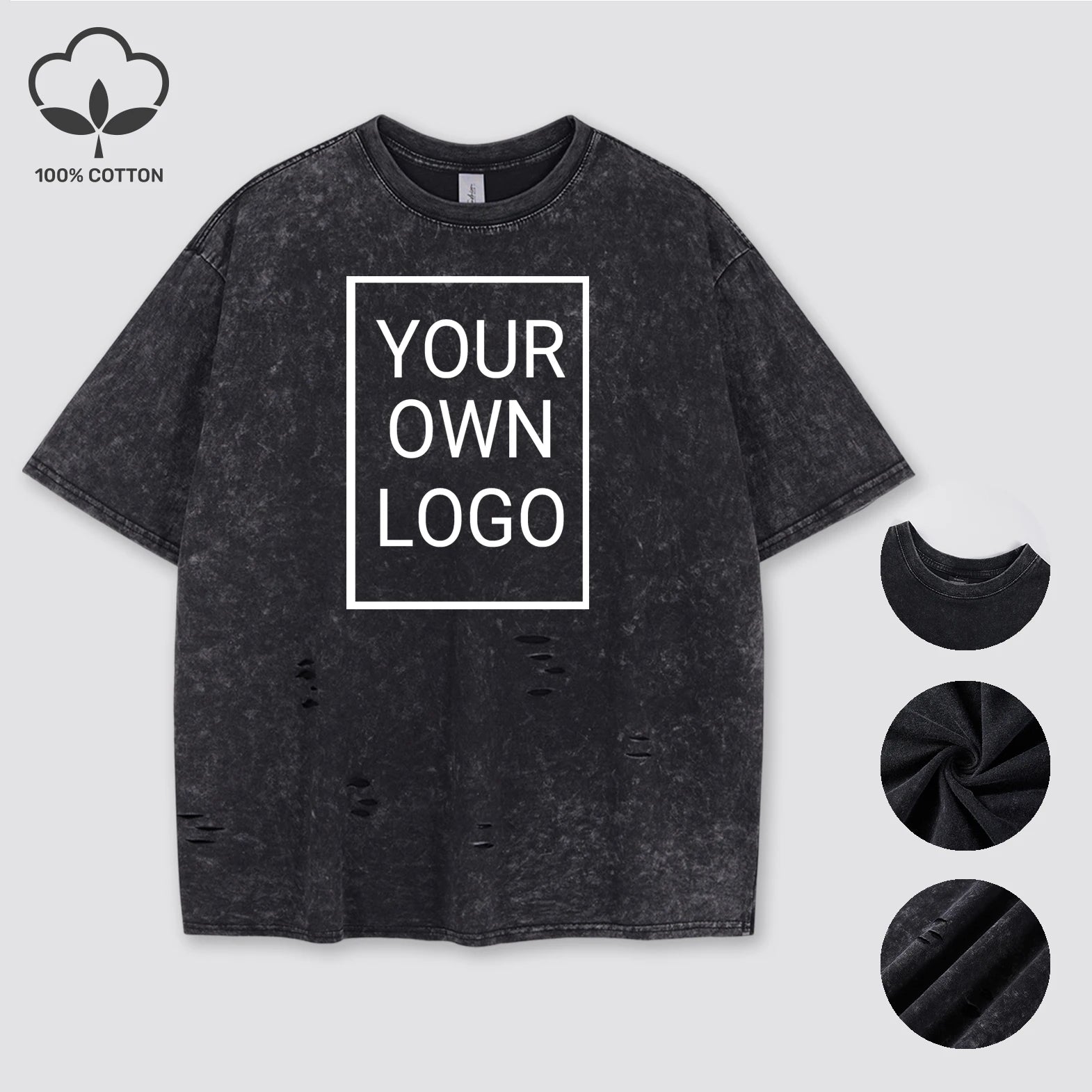 Customized The Logo DIY Pattern Cotton Washed Holes T Shirt Woman Oversize Y2K T-Shirt Summer Hip Hop Top All-Match Short Sleeve