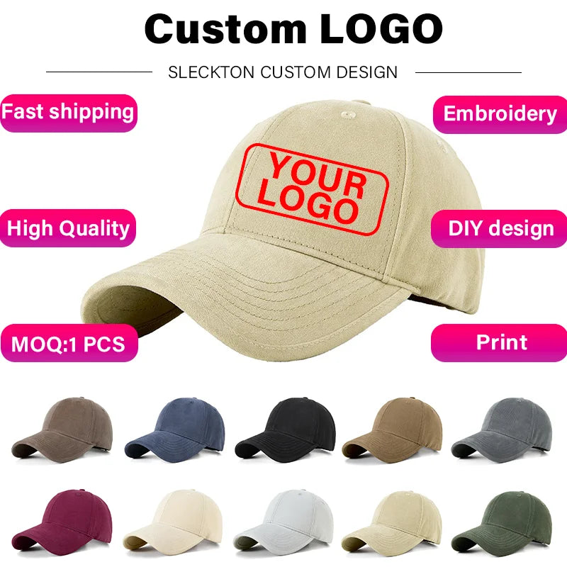 SLECKTON Custom Embroidery Logo Wide Brimmed Baseball Cap Big Head Circumference Brand Design Picture Print Windproof Washed Hat