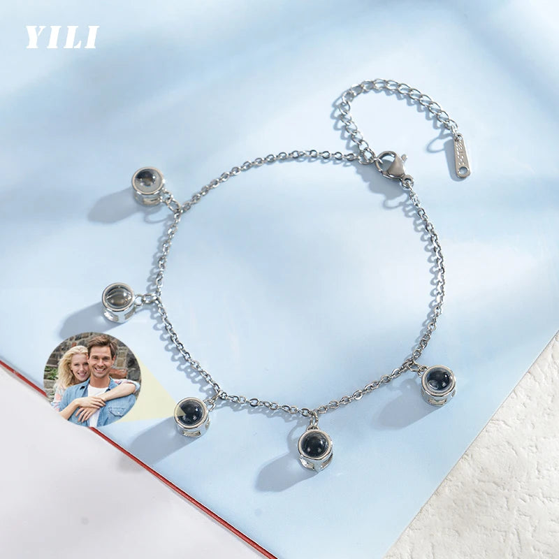 1-5 Photo Custom Bracelets with Picture inside Personalized Photo Projection Bracelet Memorial Jewelry Gifts  for Women Mom