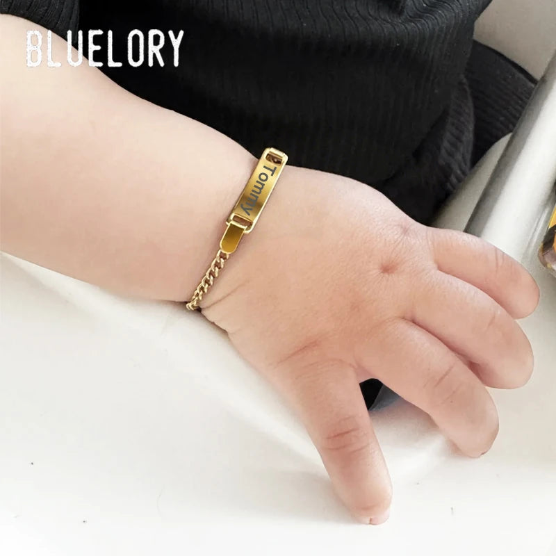 Personalized Kids Name Bracelet  Stainless Steel Custom Engraved Smooth Bar Charm Wristband Gift For Children Baby Boys Girls