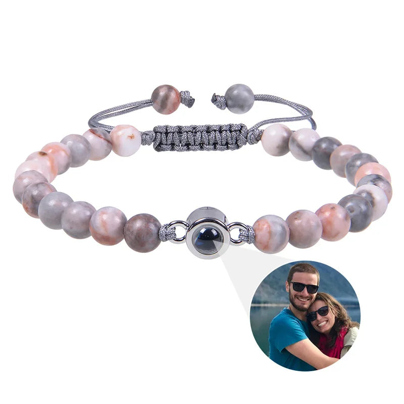 Custom Photo Bracelet Personalized Photo Projection Bracelet Beaded Bracelets with Picture Inside 100 Languages Memorial Gift