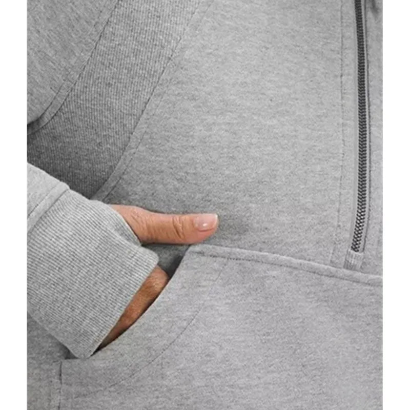 Women's Stand Collar Plus Fleece Solid Color Hoodie Long Sleeve Pocket Loose Half Zip Pullover Hoodie Top лонгслив женский