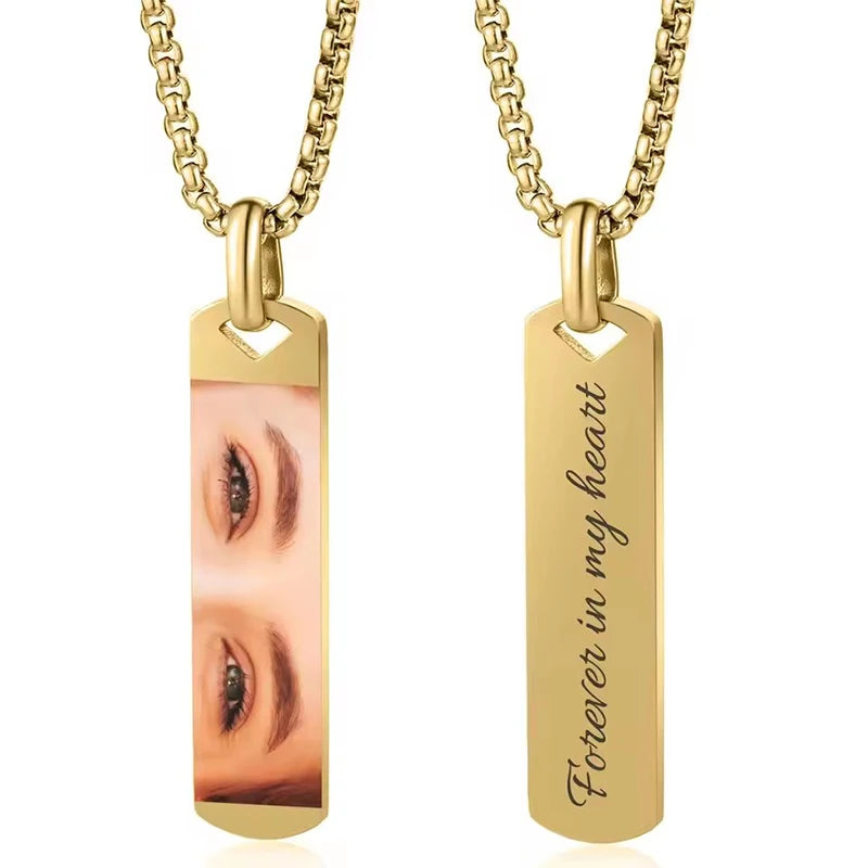 Custom Eyes Photo Necklace Stainless Stee Customized Engrave Eye Necklaces Personalized Picture Name Necklace for Women Kids