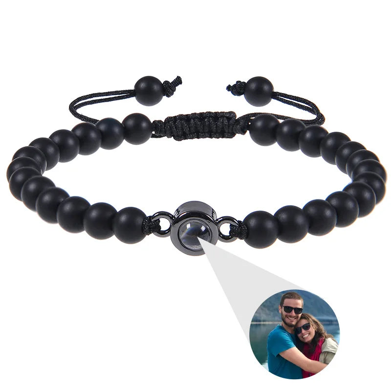 Custom Photo Bracelet Personalized Photo Projection Bracelet Beaded Bracelets with Picture Inside 100 Languages Memorial Gift