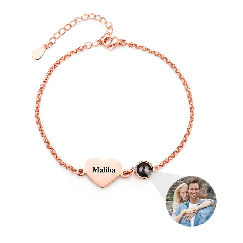 Custom Name Bracelet with Picture Inside Personalized Photo Projection Bracelets Engraved Name Bracelet for Memorial Gifts