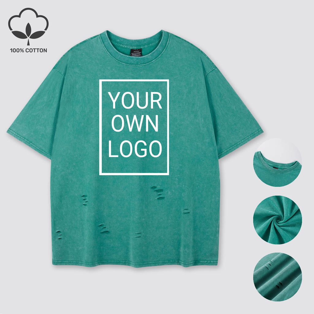 Customized The Logo DIY Pattern Cotton Washed Holes T Shirt Woman Oversize Y2K T-Shirt Summer Hip Hop Top All-Match Short Sleeve (Copy)