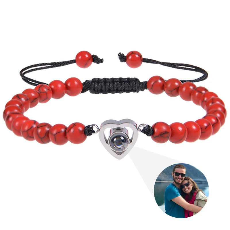 Custom Photo Bracelet Personalized Photo Projection Bracelet Beaded Bracelets with Picture Inside 100 Languages Memorial Gift