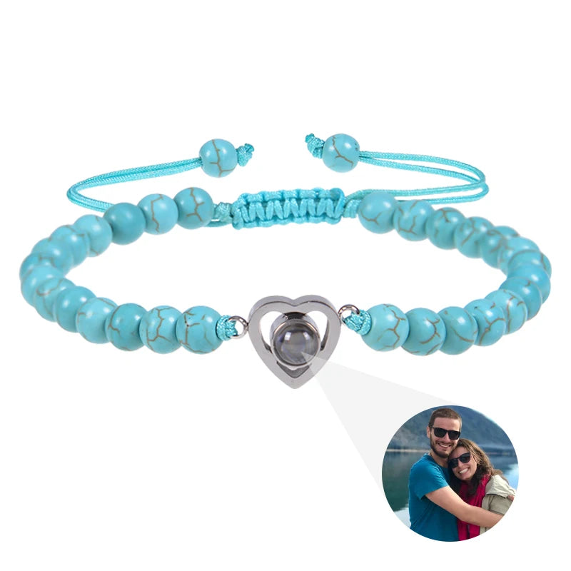 Custom Photo Bracelet Personalized Photo Projection Bracelet Beaded Bracelets with Picture Inside 100 Languages Memorial Gift