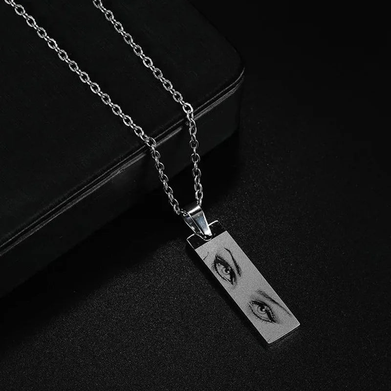 Custom Eyes Photo Necklace Stainless Stee Customized Engrave Eye Necklaces Personalized Picture Name Necklace for Women Kids
