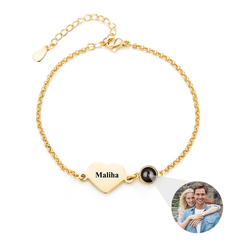 Custom Name Bracelet with Picture Inside Personalized Photo Projection Bracelets Engraved Name Bracelet for Memorial Gifts