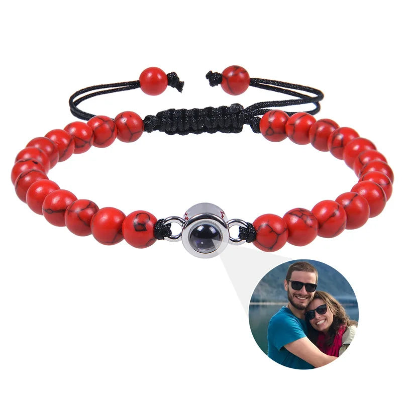 Custom Photo Bracelet Personalized Photo Projection Bracelet Beaded Bracelets with Picture Inside 100 Languages Memorial Gift