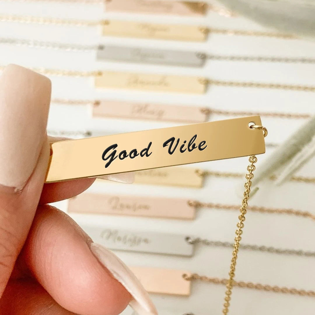 Custom Quote Necklace Engraved Coordinate Name Necklace Personalized Stainless Steel Mantra Chain Gift For Him Her