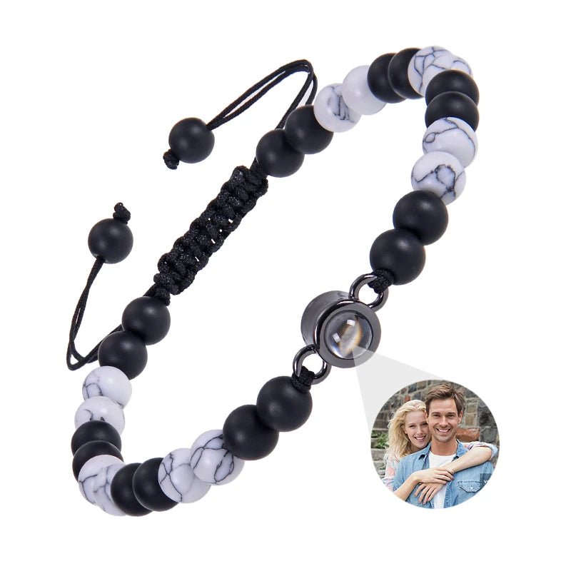 Custom Photo Bracelet Personalized Photo Projection Bracelet Beaded Bracelets with Picture Inside 100 Languages Memorial Gift