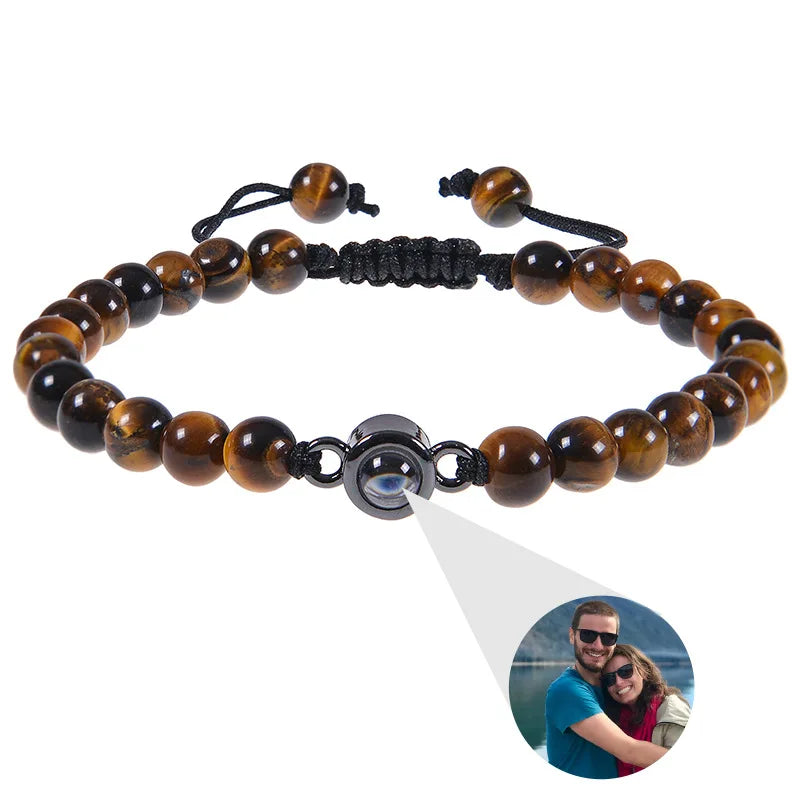 Custom Photo Bracelet Personalized Photo Projection Bracelet Beaded Bracelets with Picture Inside 100 Languages Memorial Gift