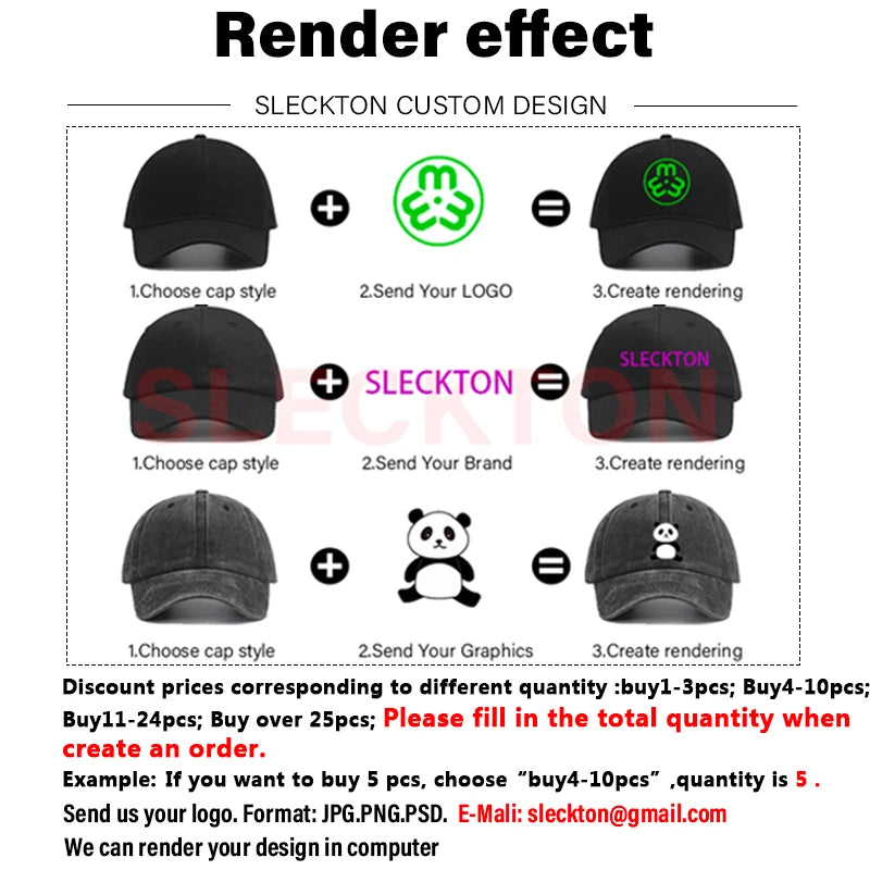 SLECKTON Custom Logo Baseball Cap for Men and Women Embroidery Logo Design Brand DIY Picture Print Deepen The Cap Wholesale