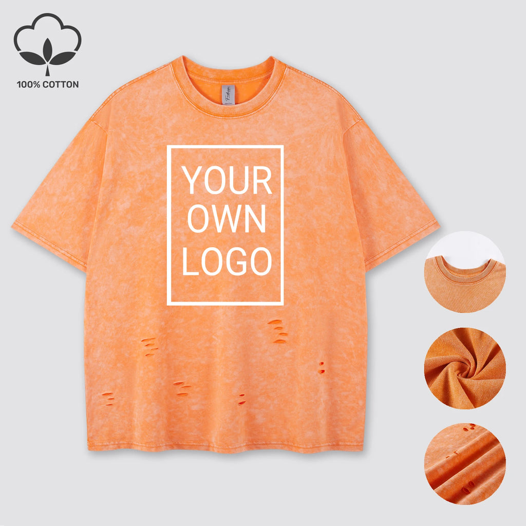 Customized The Logo DIY Pattern Cotton Washed Holes T Shirt Woman Oversize Y2K T-Shirt Summer Hip Hop Top All-Match Short Sleeve (Copy)