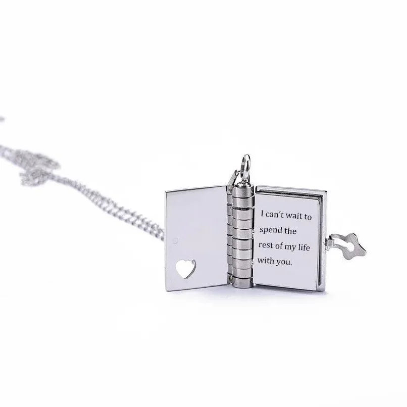 Envelope Necklace Custom Text Locket Opening Book Pendant Couple Personalized Photo Album Sweater Chain Jewelry Birthday Gift